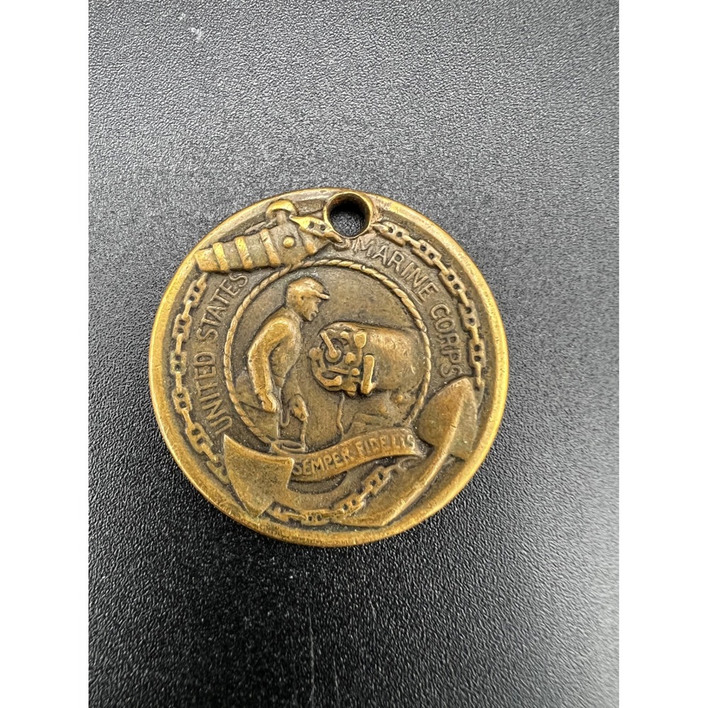 Vintage USMC Good Conduct Medal Pendant Fidelity Zeal Obedience Brass Token